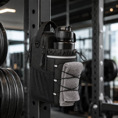Bolso magnético para el gym instalado en rack de gimnasio
